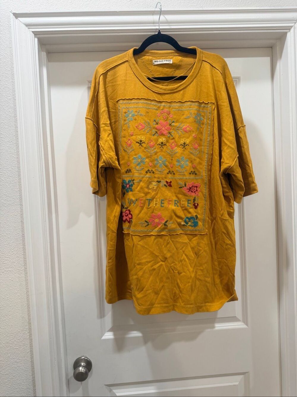 We the Free Women's Size Small Marigold Combo Cross Stitch Oversized Tunic Top